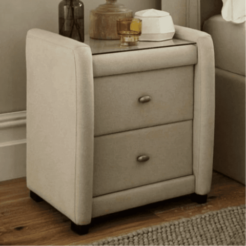 Superb Side Table in Fabric with Glass - Nice Maple