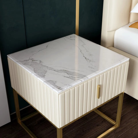 Mexican Side Table With Marble Top & Stainless Steel Base