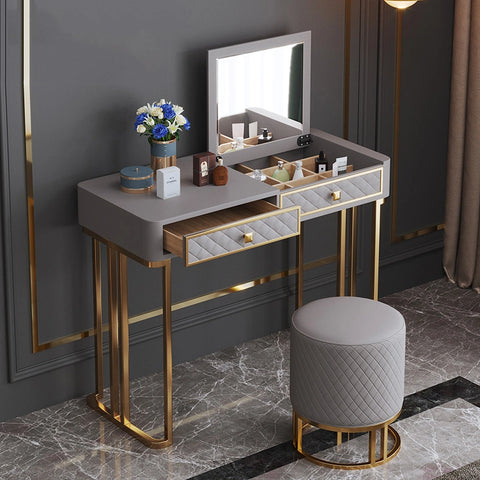 Oscar Dressing Table With Ottoman In Stainless Steel - Gold