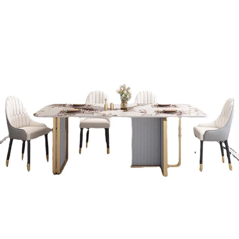 Volvo Luxury 6 Seater Dining Table in Golden Stainless Steel - Nice Maple