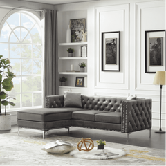 Lotus Grey Chesterfield Sectional Sofa Set - Nice Maple