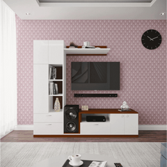 Cassy TV Panel- Walnut & Frosty White- Upto 55 inches TV - Nice Maple