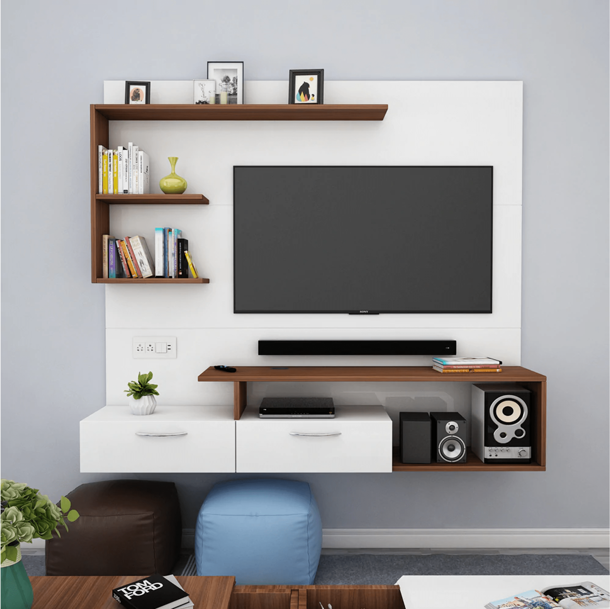 Viny TV Panel- Frosty White- Upto 55 inches TV - Nice Maple