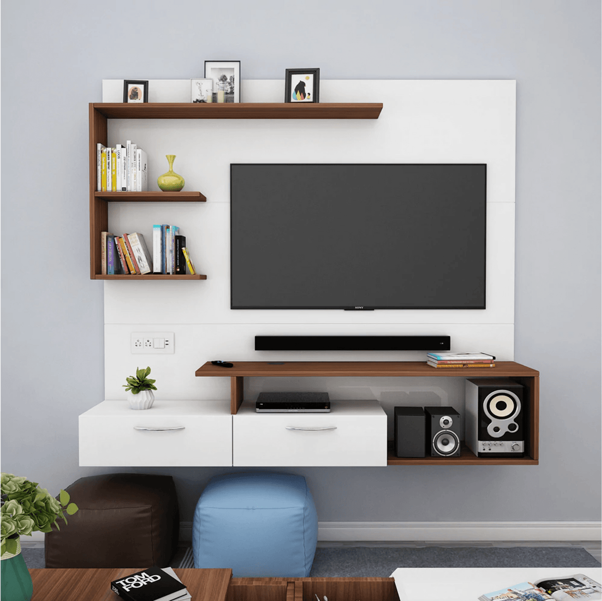 Viny TV Panel- Frosty White- Upto 55 inches TV - Nice Maple