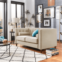 Brew Tuxedo Faux Leatherette Sofa with Accent Pillows - Nice Maple