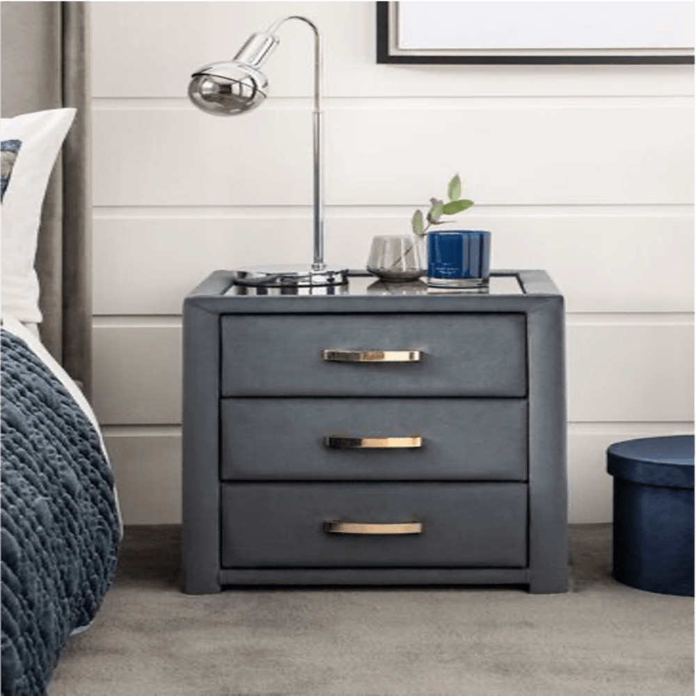 Frankie Upholstered 3 Drawer Bedside - Nice Maple