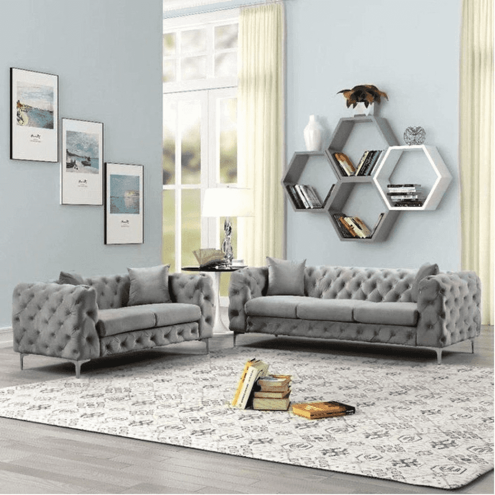Dollo Chesterfield Suede Tufted Sofa Set - Nice Maple
