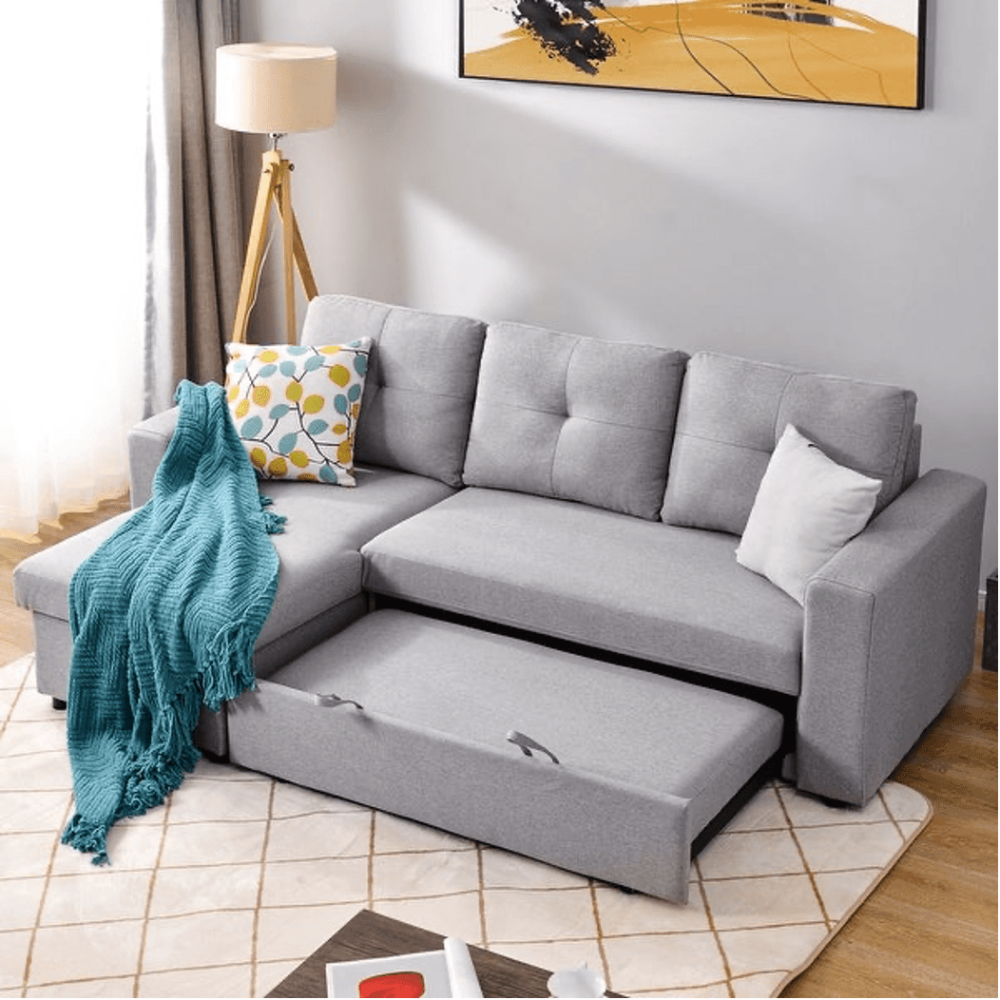 Roxy L-Shaped Sectional Storage Sofa Cum Bed - Nice Maple
