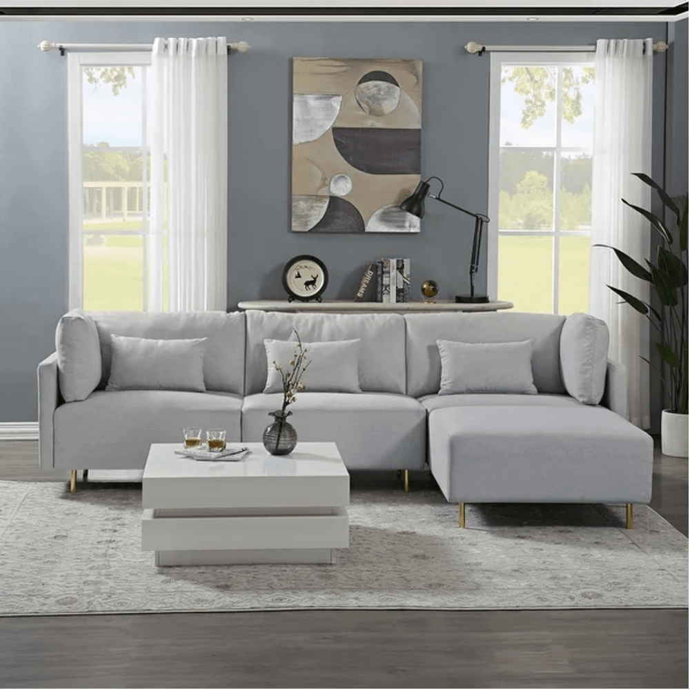 Classic Modern Suede Sofa Set in Grey - Nice Maple