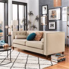 Brew Tuxedo Faux Leatherette Sofa with Accent Pillows - Nice Maple
