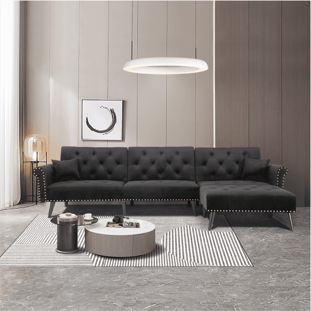 Tufted back Suede Chesterfield Sectional Sofa - Nice Maple