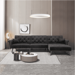 Tufted back Suede Chesterfield Sectional Sofa - Nice Maple