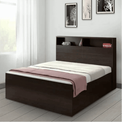 Denver Wooden Bed with Storage in Brown Glossy Finish - Nice Maple