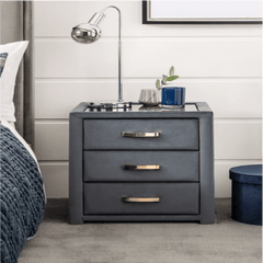 Frankie Upholstered 3 Drawer Bedside - Nice Maple