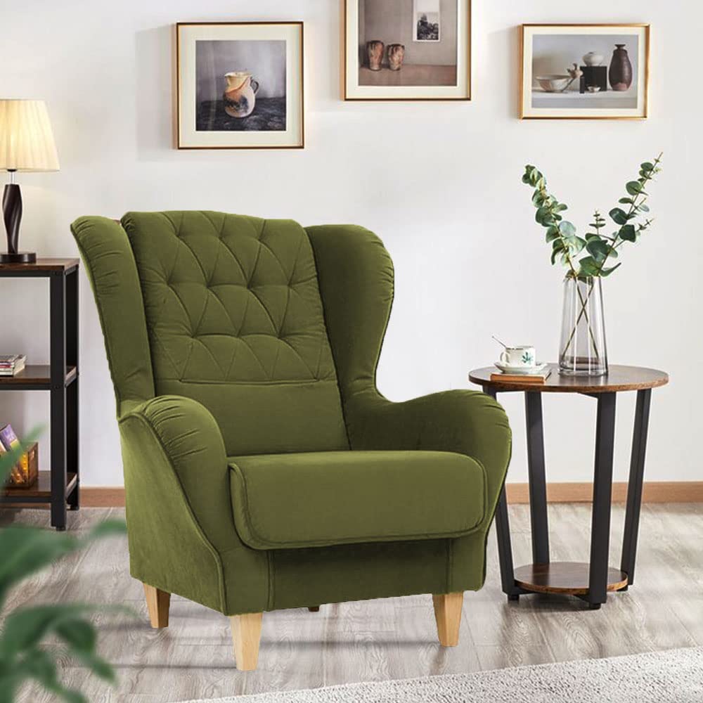 Stuffed Wing Chair in Green Color - Nice Maple