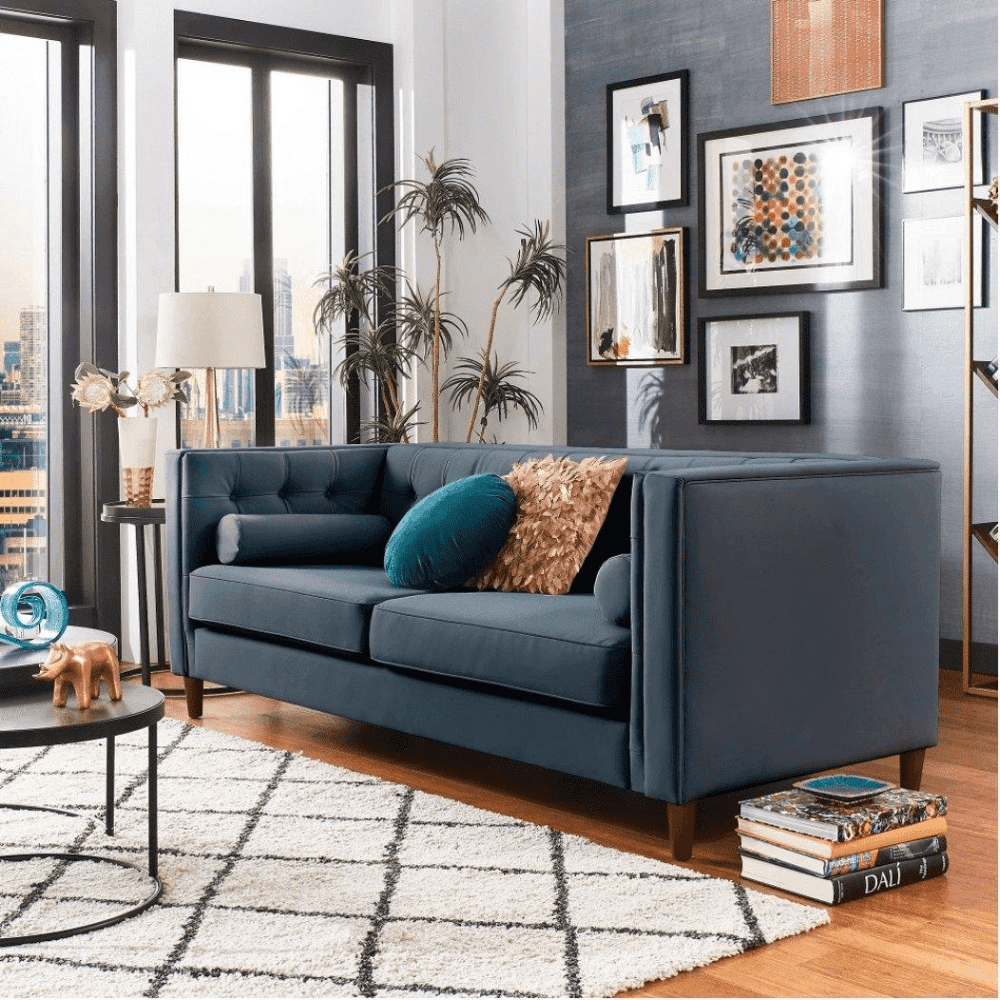 Brew Tuxedo Faux Leatherette Sofa with Accent Pillows - Nice Maple