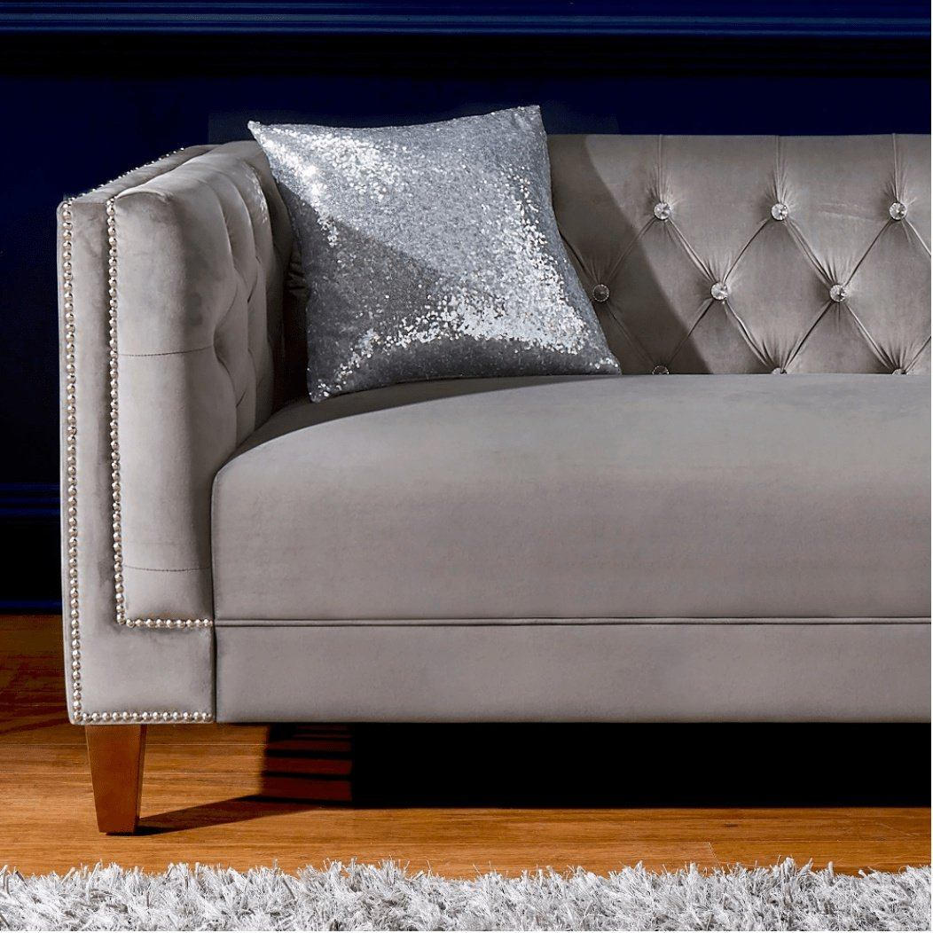 Silver Orchid Jewel-tuft Grey Suede Seating with Nailhead - Nice Maple