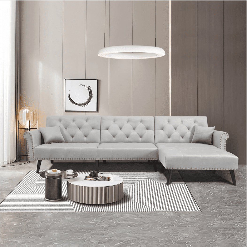 Tufted back Suede Chesterfield Sectional Sofa - Nice Maple