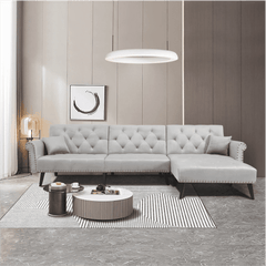 Tufted back Suede Chesterfield Sectional Sofa - Nice Maple