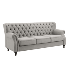 Dorothie Grey Fabric Button Tufted Sofa with Nailhead Trim - Nice Maple