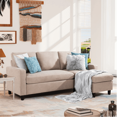 Futz Linen Upholstered L-shaped Sectional Sofa - Nice Maple