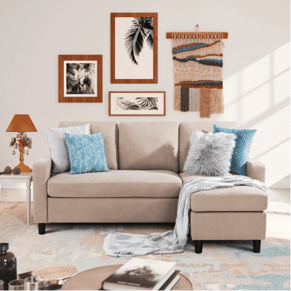 Futz Linen Upholstered L-shaped Sectional Sofa - Nice Maple