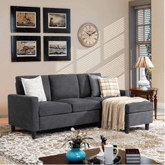 Futz Linen Upholstered L-shaped Sectional Sofa - Nice Maple