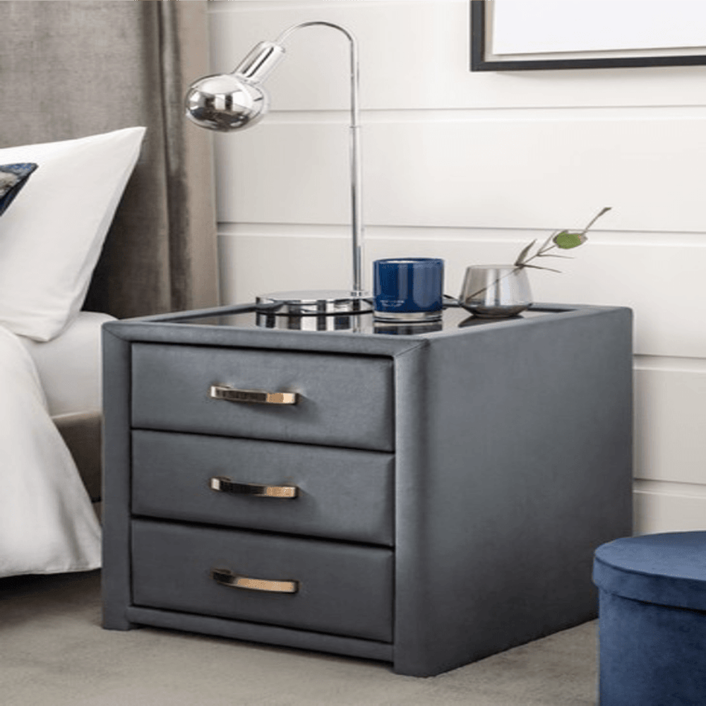 Frankie Upholstered 3 Drawer Bedside - Nice Maple