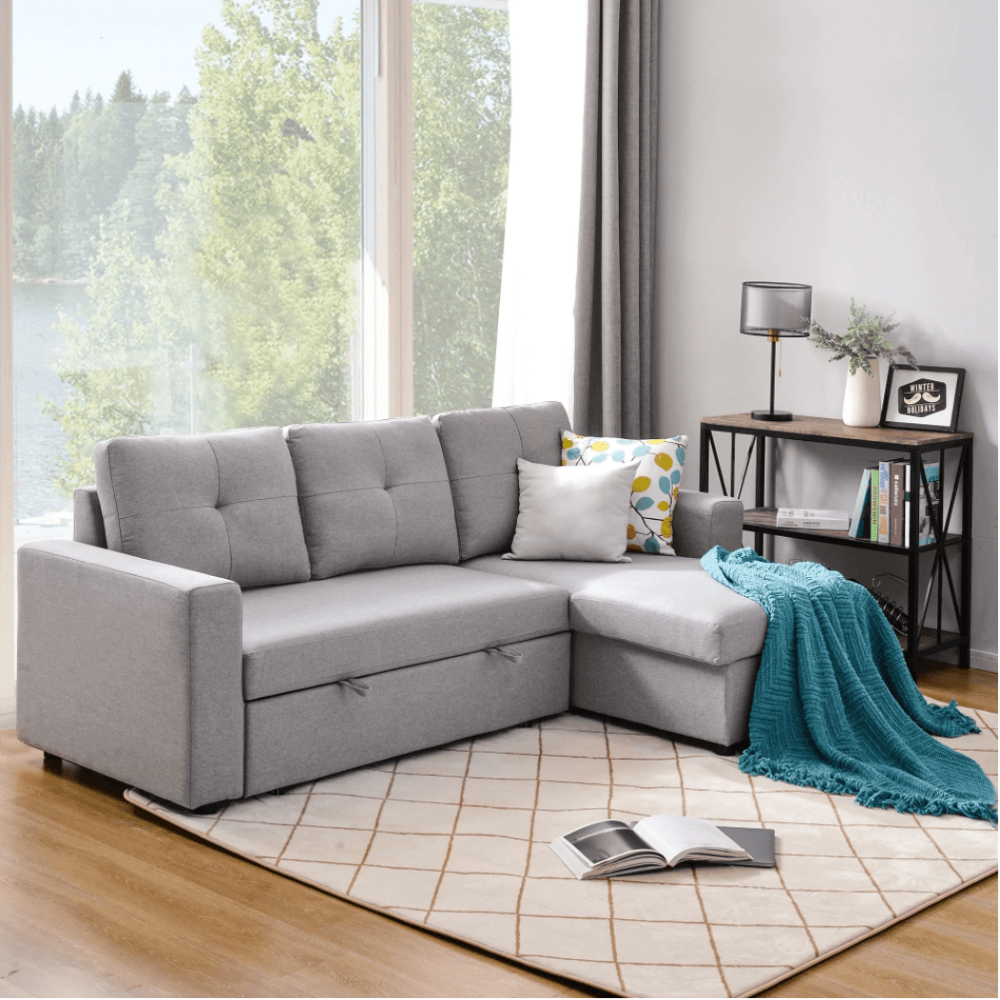 Roxy L-Shaped Sectional Storage Sofa Cum Bed - Nice Maple