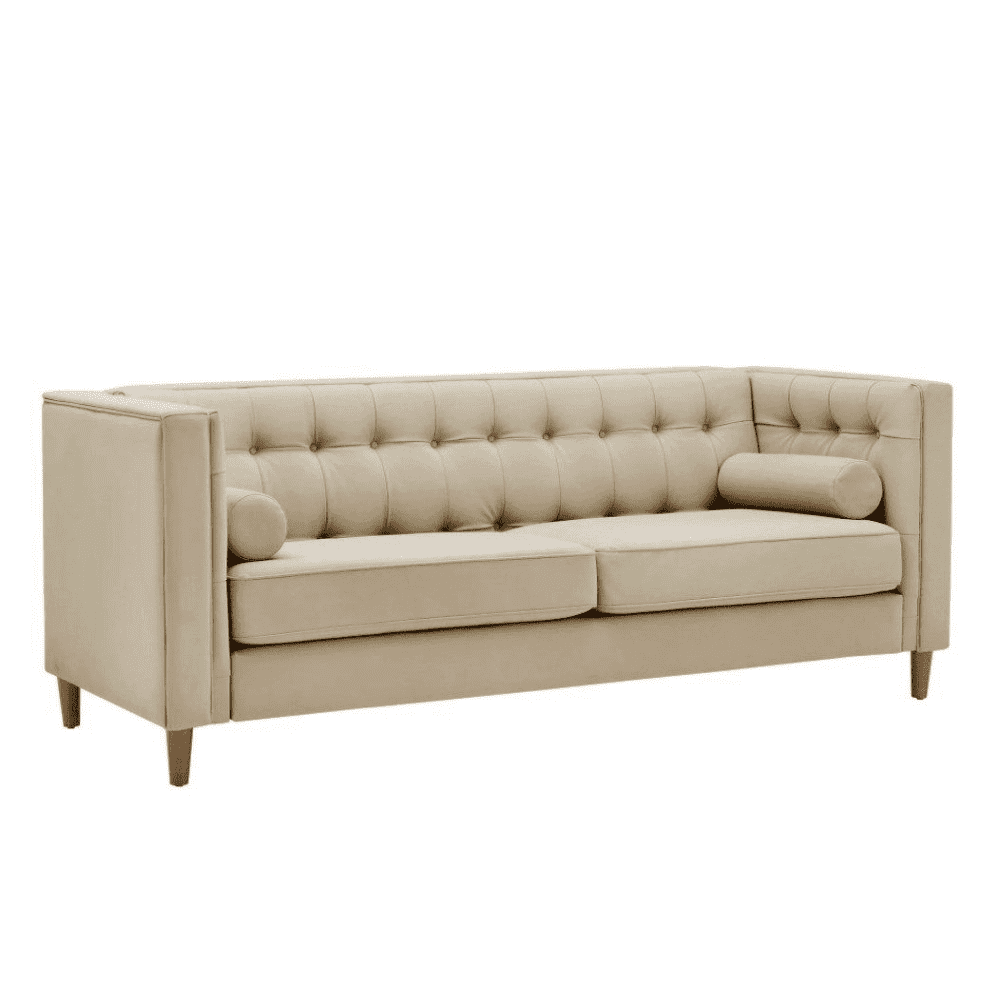 Brew Tuxedo Faux Leatherette Sofa with Accent Pillows - Nice Maple