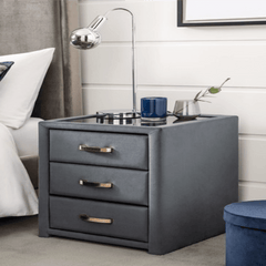 Frankie Upholstered 3 Drawer Bedside - Nice Maple