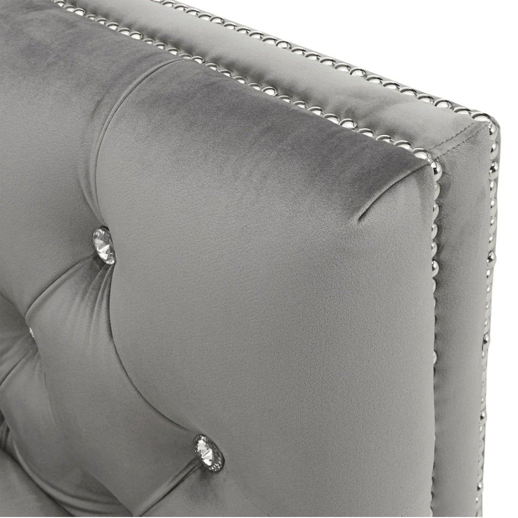 Silver Orchid Jewel-tuft Grey Suede Seating with Nailhead - Nice Maple