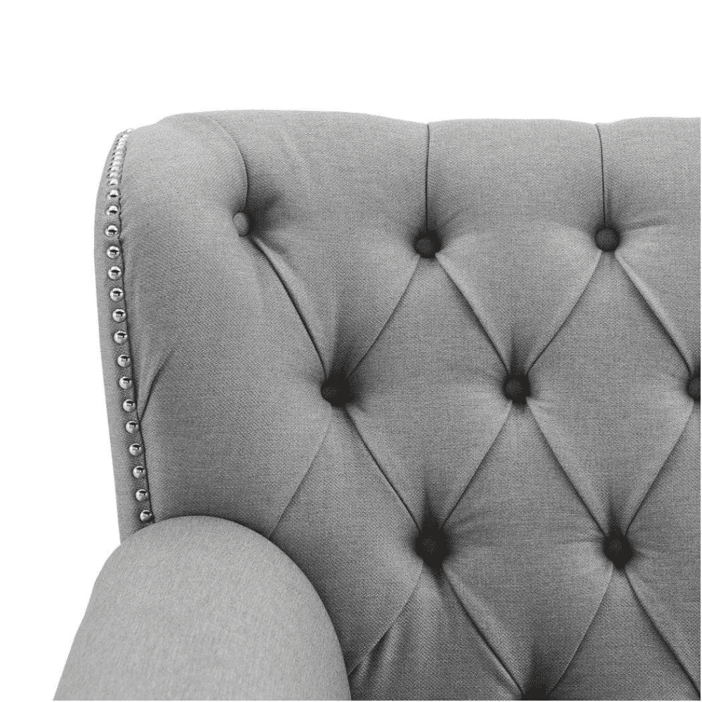 Dorothie Grey Fabric Button Tufted Sofa with Nailhead Trim - Nice Maple