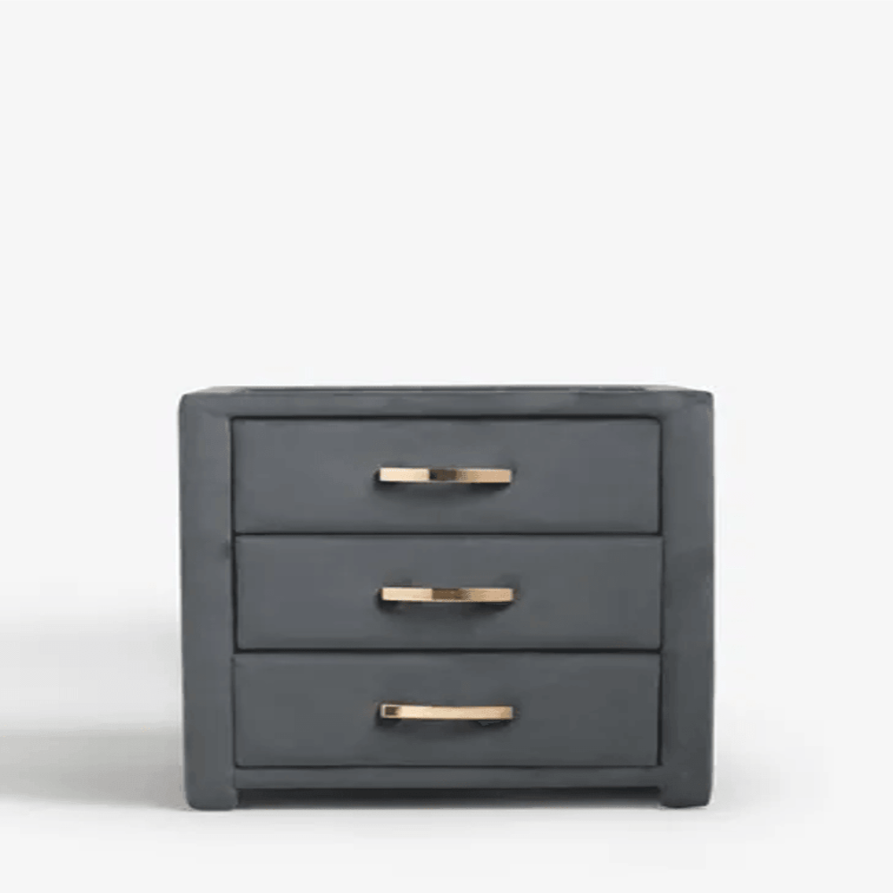 Frankie Upholstered 3 Drawer Bedside - Nice Maple