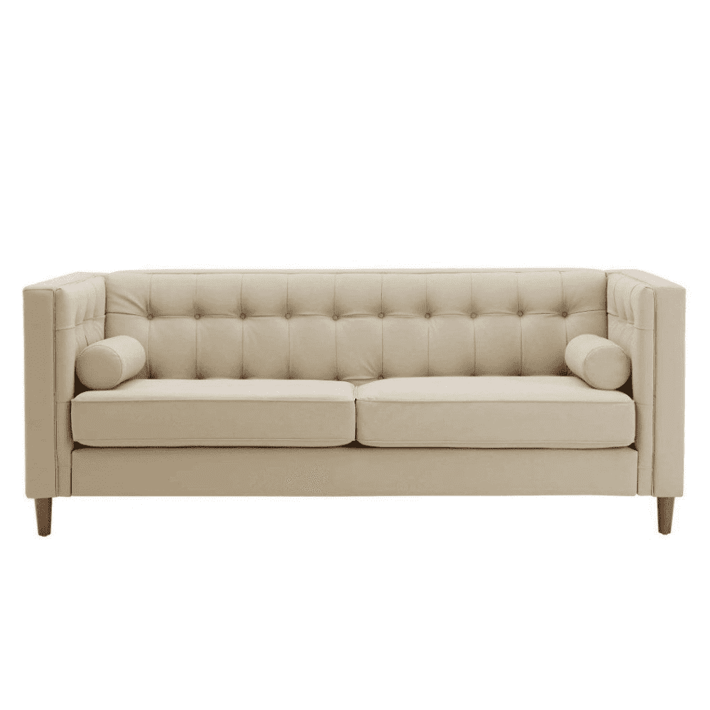 Brew Tuxedo Faux Leatherette Sofa with Accent Pillows - Nice Maple