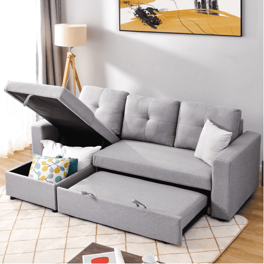 Roxy L-Shaped Sectional Storage Sofa Cum Bed - Nice Maple