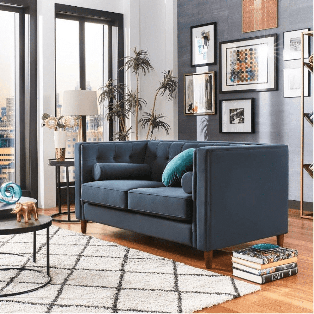 Brew Tuxedo Faux Leatherette Sofa with Accent Pillows - Nice Maple