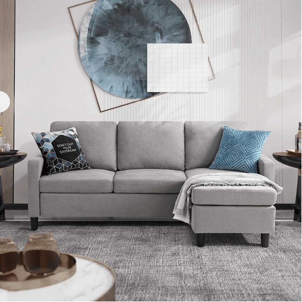 Futz Linen Upholstered L-shaped Sectional Sofa - Nice Maple