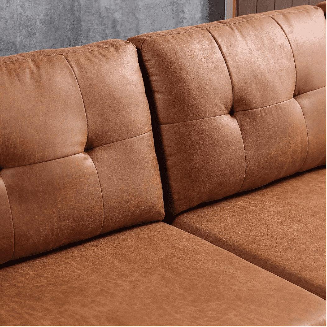 Viatol High Back Couch Mid-century Suede Leather Wood Legs Chaise Sofa - Nice Maple