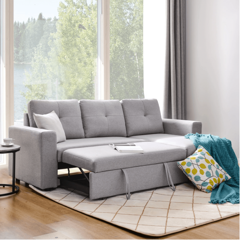 Roxy L-Shaped Sectional Storage Sofa Cum Bed - Nice Maple