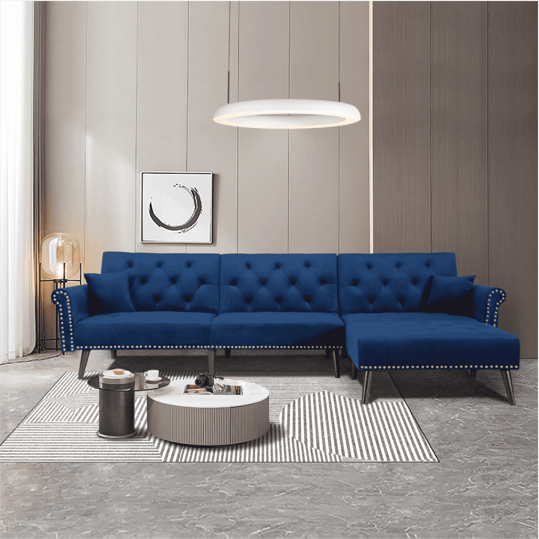 Tufted back Suede Chesterfield Sectional Sofa - Nice Maple