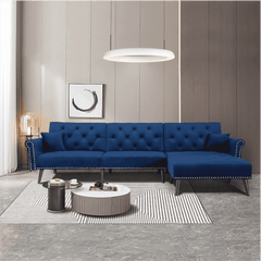 Tufted back Suede Chesterfield Sectional Sofa - Nice Maple