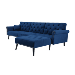 Tufted back Suede Chesterfield Sectional Sofa - Nice Maple