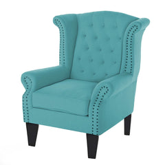 Wayside Chesterfield Wing Chair in Blue Color - Nice Maple