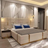 Dollar Luxury Upholstered Bed With Side Tables in Leatherette
