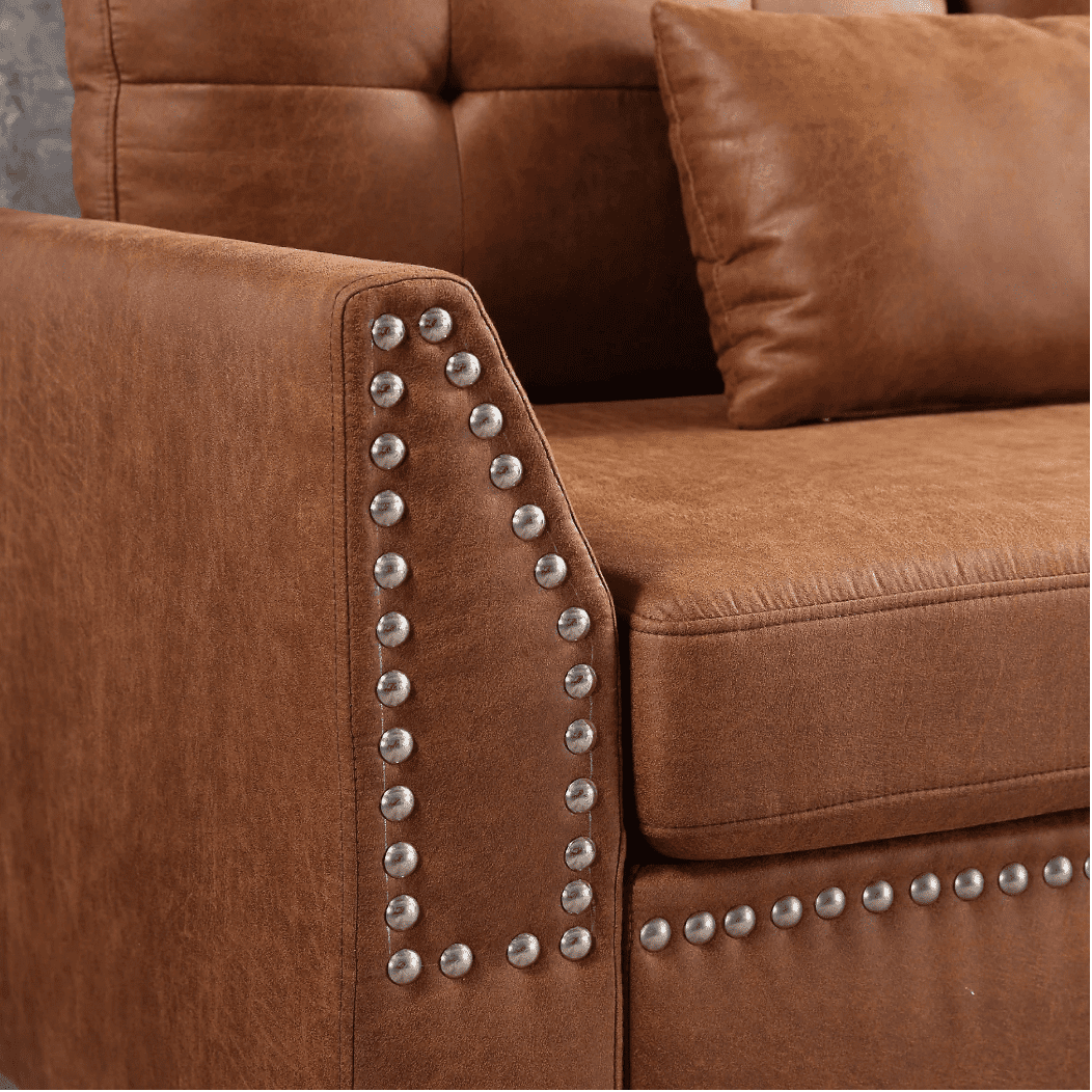 Viatol High Back Couch Mid-century Suede Leather Wood Legs Chaise Sofa - Nice Maple