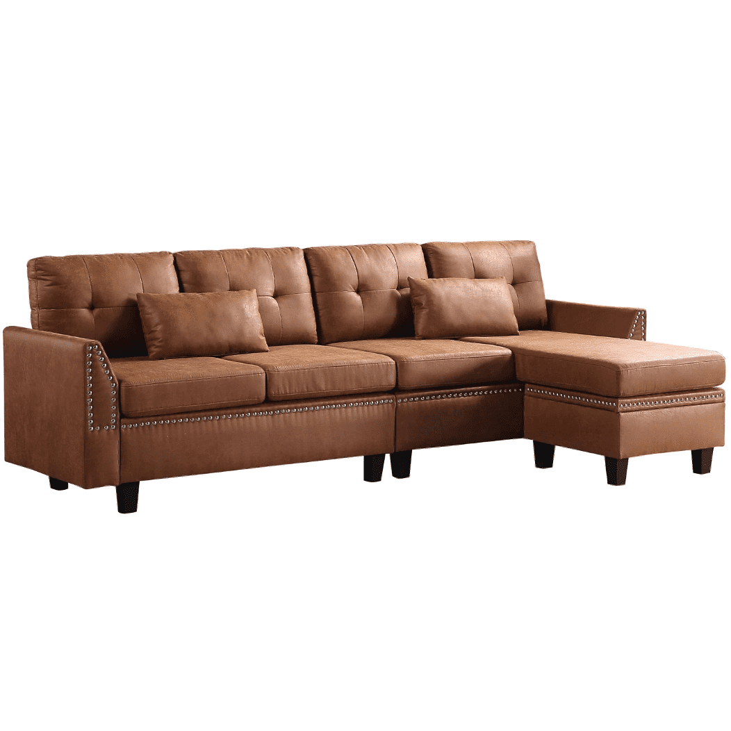 Viatol High Back Couch Mid-century Suede Leather Wood Legs Chaise Sofa - Nice Maple