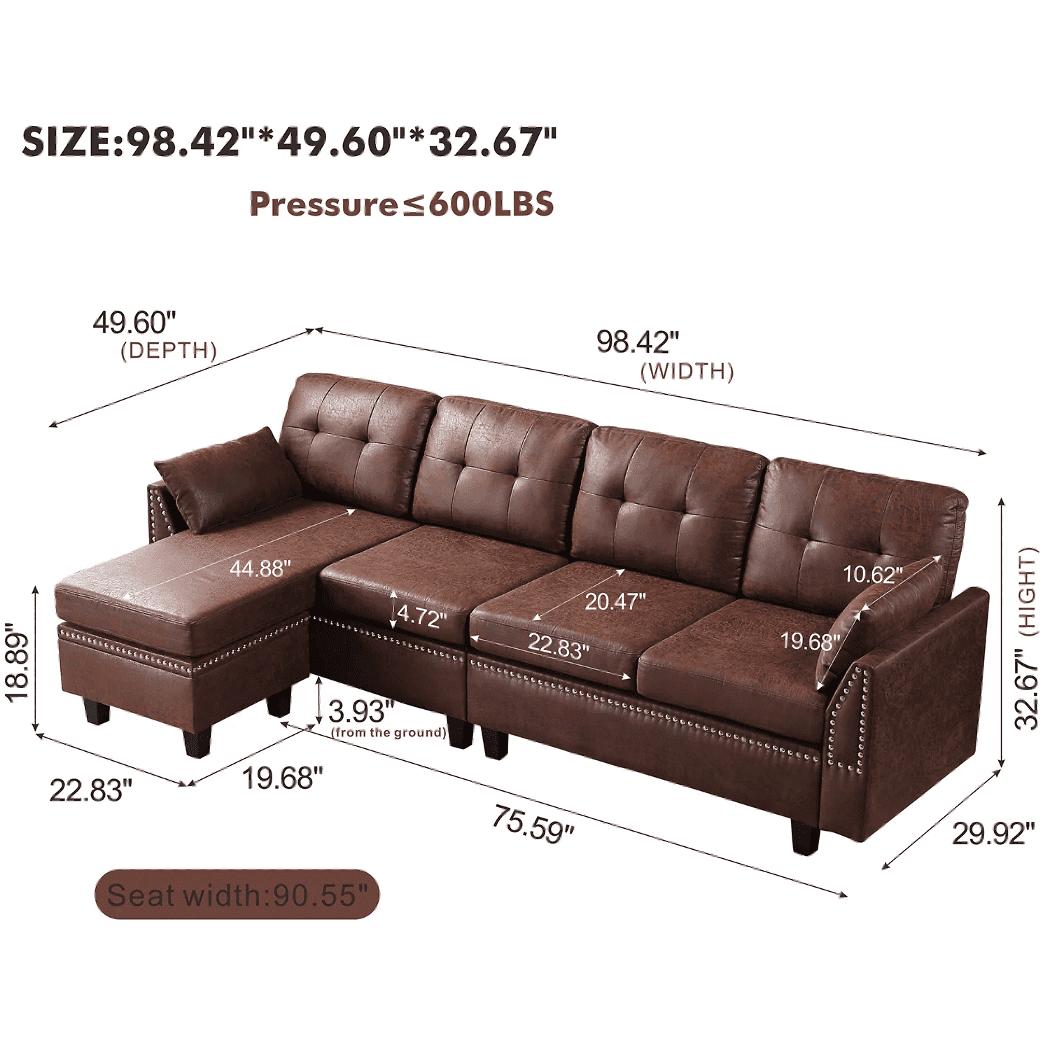 Viatol High Back Couch Mid-century Suede Leather Wood Legs Chaise Sofa - Nice Maple