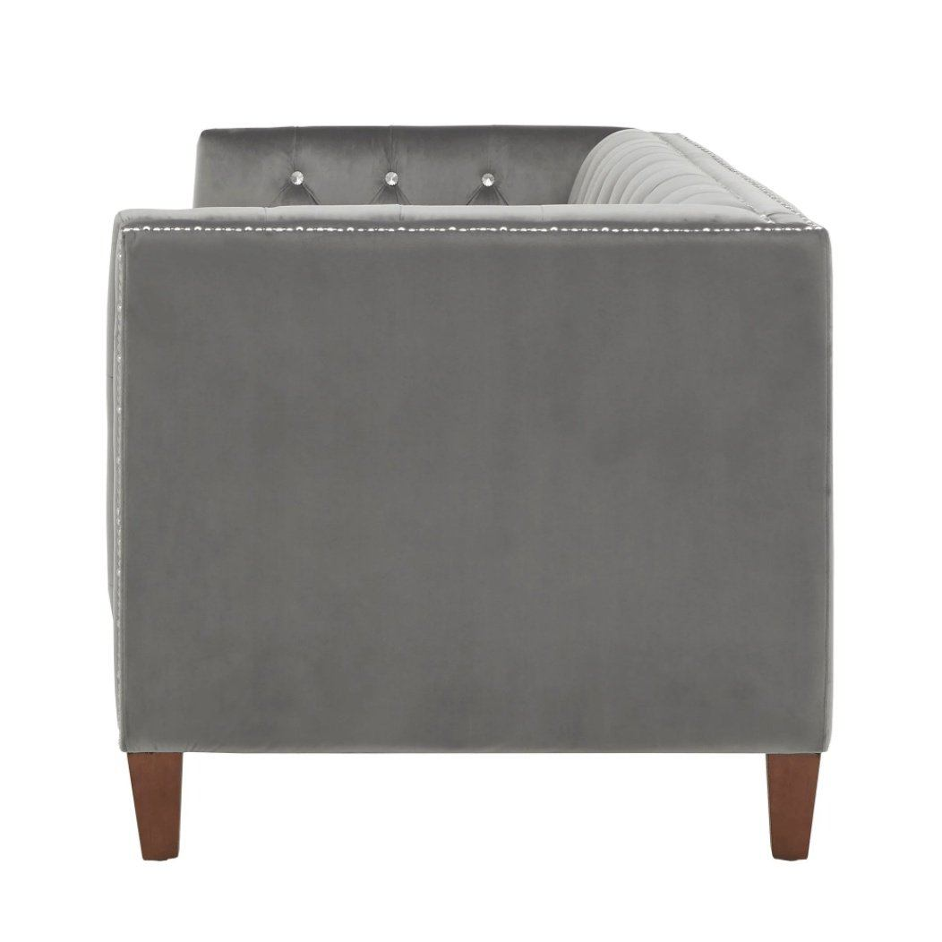 Silver Orchid Jewel-tuft Grey Suede Seating with Nailhead - Nice Maple