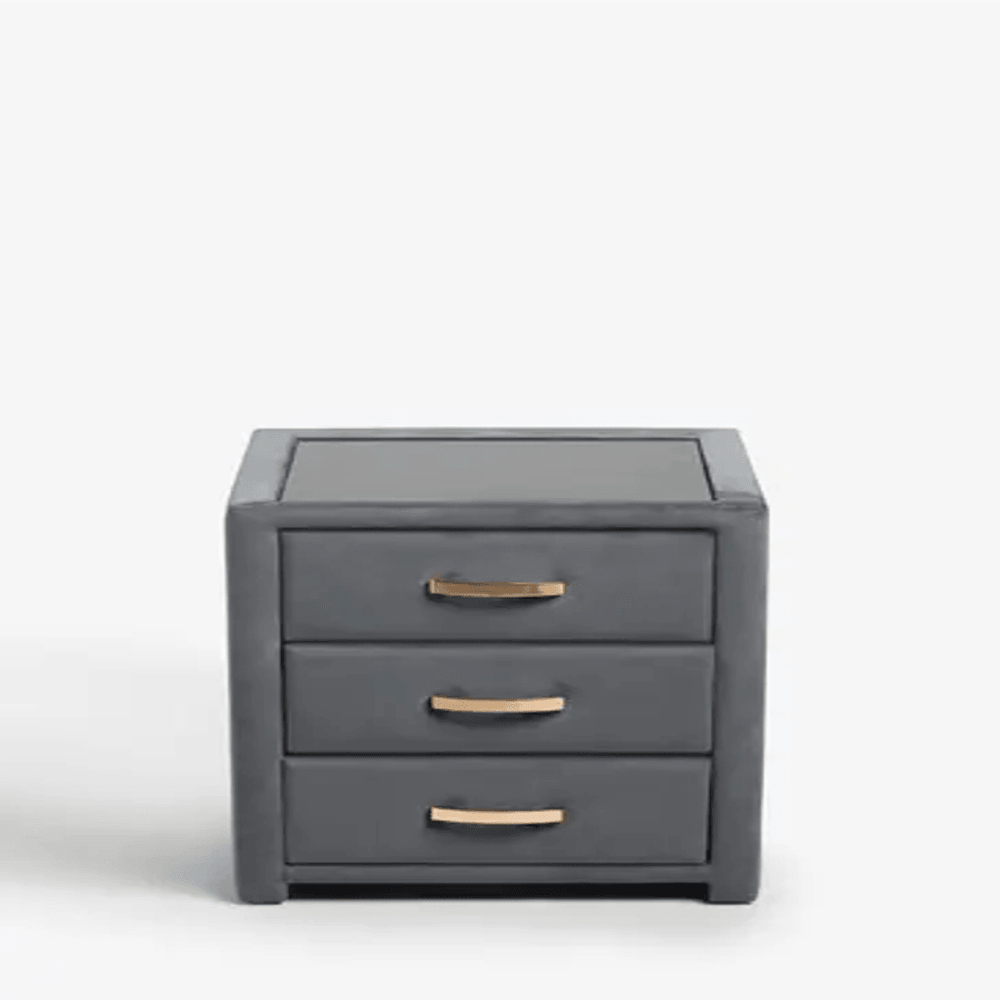 Frankie Upholstered 3 Drawer Bedside - Nice Maple